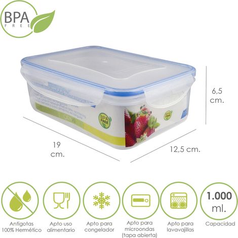 Rechteckiger hermetischer Kunststoffbehälter 1.000 ml. 19 x 12,5 x 6,5 (H) cm. (1/5)