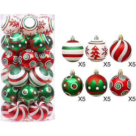 60 boules de Noël décoratives rouges, vertes et blanches à suspendre, 6 cm (1/5)
