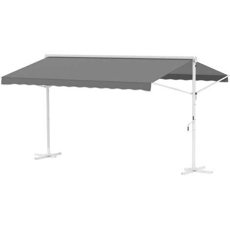Store extérieur autoportant, 4,5 x 3,4 m, abri de terrasse, store de jardin avec bras articulé et manivelle, en aluminium gris. (1/5)