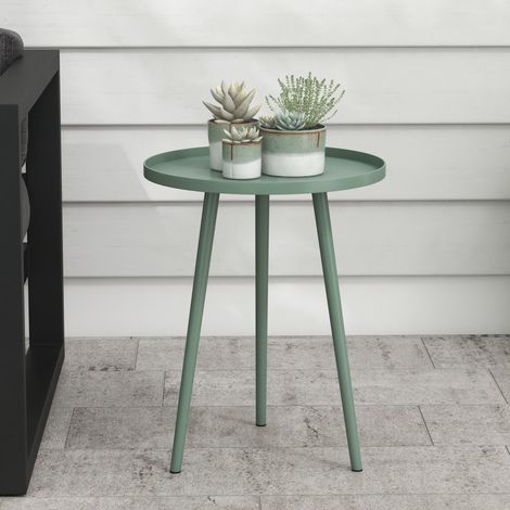 Table d’appoint de jardin en acier vert, résistante aux intempéries, avec rebord surélevé, 40 x 50 x 50 cm (1/5)