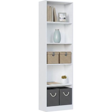 Dmora - Buchhandlung Dmacagg, Hohes Bücherregal mit 5 Regalen, Büro- oder Schlafzimmerregal, Modernes Regal mit Fächern, 52x25h80 cm, Weiß