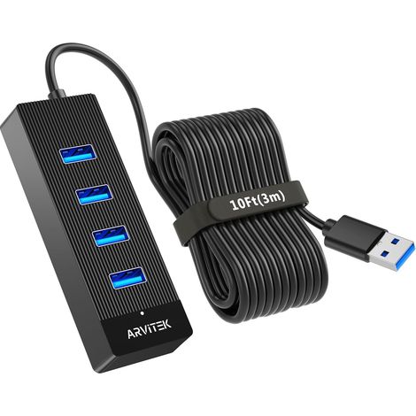 Hub USB 3.0 avec 4 Ports, 3m Hub Rallonge USB 5Gbps Haute Vitesse, Adaptateur multiport USB, répartiteur USB avec Long câble pour Ordinateur de Bureau, PC, clé USB, Disque, 3m Cable (1/5)