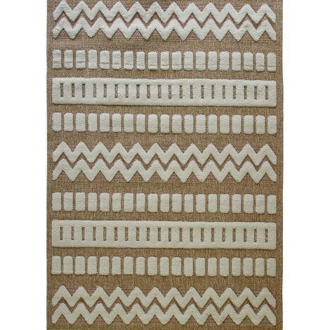 JUTE RELIEF MEX - Tapis effet jute à motif géométrique en relief blanc 160x230 (1/5)