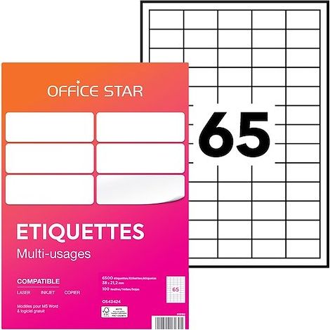 Étiquette multi-usages 38 x 21,2 mm Avery Office Star blanche - Boîte de 6500 (1/4)