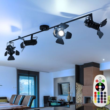 Deckenleuchte Deckenstrahler Esszimmerleuchte Spotleuchte Deckenlampen mit verstellbaren Filmspots, Metall schwarz, 4x GU10, RGB LED dimmbar Fernbedienung, 3,5W 290Lm 3000K warmweiß, L 125cm