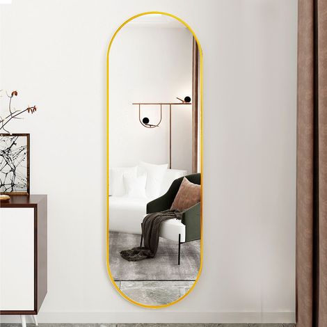 Modern Oval Metal Full Length Wall Mirror Gold
