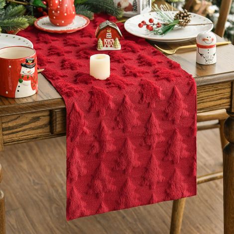 Chemin de table sapin de Noël, nappe décorative nordique pour salon et salle à manger, intérieur et extérieur, nappe rouge sapin de Noël, 33 x 183 cm