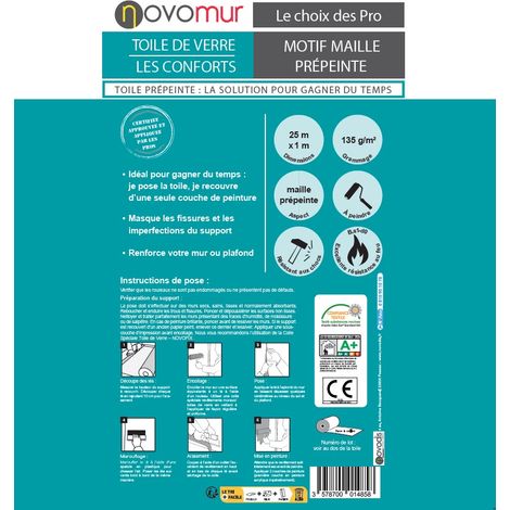 Toile de verre prépeinte maille 135g/m² Novomur - 12,5M/25 m (1/2)