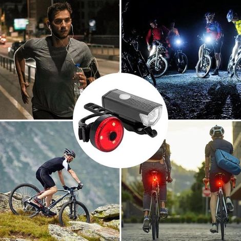Juego de luces para bicicleta recargables por USB, aptas para la parte delantera y trasera. (1/5)