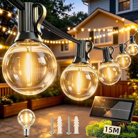 Guirlande Lumineuse Exterieure Solaire 15M, 21 Ampoules Incassables (1/5)
