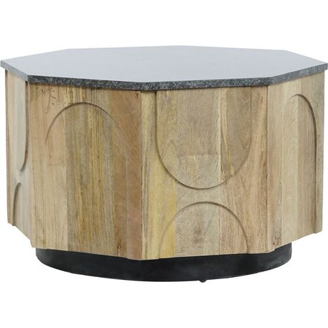 Table basse en bois de manguier sculpté et marbre noir - Longueur 80 x Profondeur 80 x Hauteur 45 cm -PEGANE- (1/5)