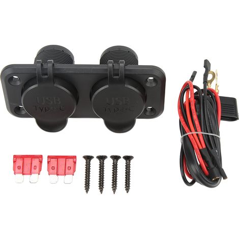 Chargeur Voiture Double Port USB Type C 2 Voies DC 10-30V Prise Adaptateur avec Panneau de Montage pour Camping-car Bateau SUV (1/5)
