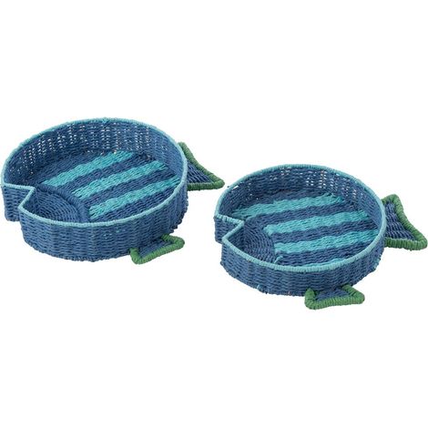 Lot de 2 Plateaux Déco "Poissons" 43cm Bleu Foncé