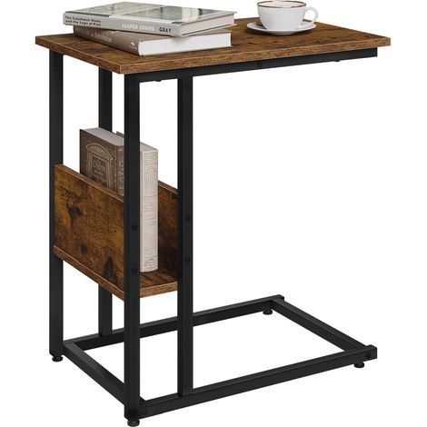 WOLTU Mesa consola, mesa auxiliar para sofá, mesa auxiliar en forma de C, rústica, marrón
