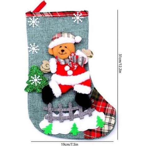 4pcs Chaussette de Noël, Grand format toile, Décoration murale cheminée arbre, Thème Père Noël bonhomme de neige (1/3)