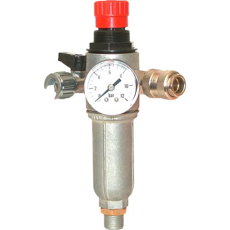 Lacme – Epurateur détendeur PM mixte 3/8" M – 0-12 bar – Entrée basse mâle – 2 sorties coupleurs raccord rapide ISO – Débit maxi 35 m³/h