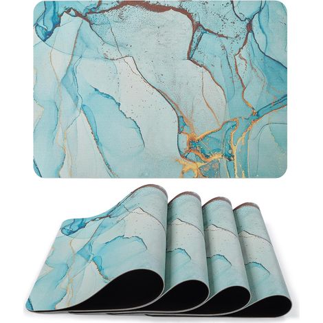 Grand Set de Table, Set de 4 Sets de Table de Salle à Manger en Cuir, Lavable, antidérapant, 43x30cm, Motif de marbre Bleu, Sets de Table d'intérieur pour la Cuisine et la Table à Manger'Parent'Bleu'4 (1/5)