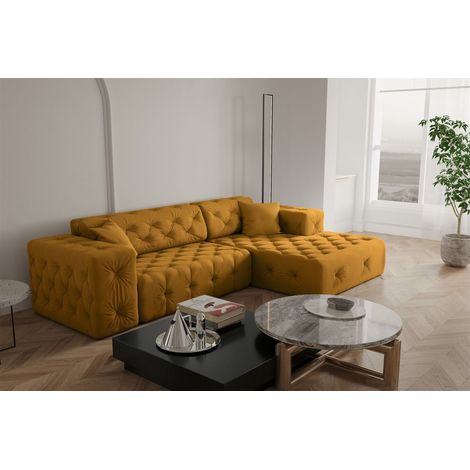 Ecksofa Designersofa CHANTAL in Stoff Opera Velvet Gelbgold Ottomane Rechts (1/5)