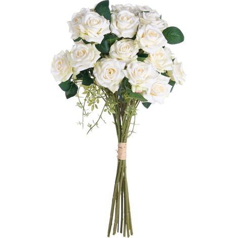 Artificial Flower Bouquet White Roses Decorative Faux Arrangement 55 cm Handmade Table Decoration Living Room Dining Room LAPAS (1/5)