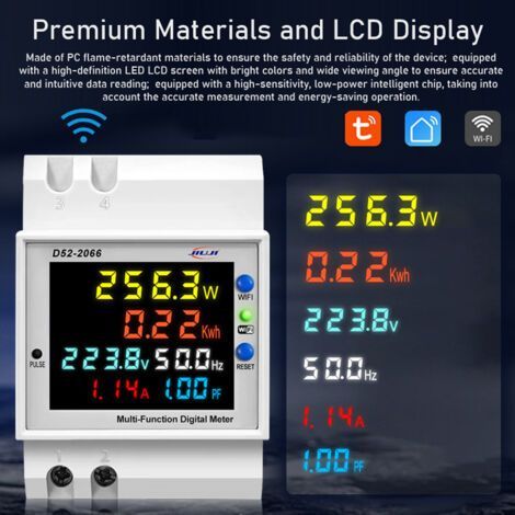 Compteur d'électricité intelligent Tuya WiFi Home à affichage numérique avec tension, courant, facteur de puissance et fréquencemètre,contrôle pris en charge par l'application Tuya (1/5)