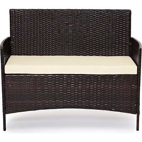 EVRE Brown Rattan Garden Furniture Set Patio Conservatory Indoor Outdoor 4 Seater Piece Modular Sofa Loveseat Chair Glass Top Coffee Table with Cushions (1/5)