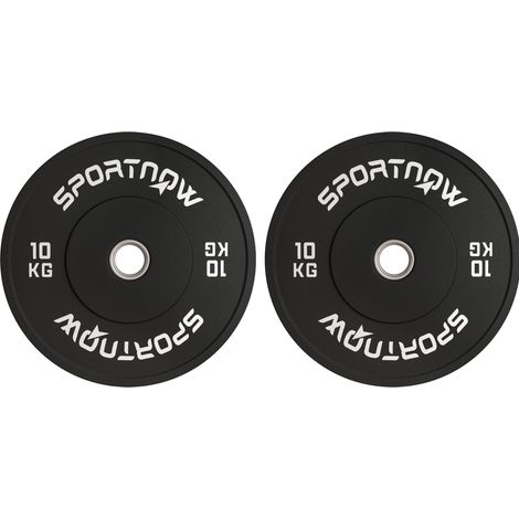Juego de 2 discos de pesas olímpicos 2 x 10 kg de goma para barra de 50 mm negros OKWISH (1/5)