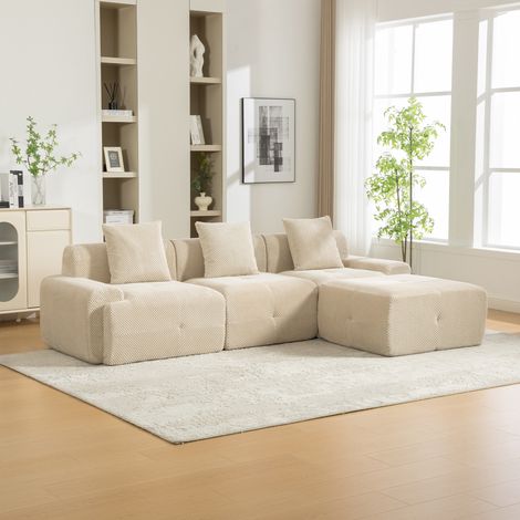Sofá modular de compresión de tela chenille, relleno de espuma altamente elástica 30D. Fácil de mover y con base antideslizante, ideal para salas de estar y otros espacios. KHAKI CLARO (1/5)