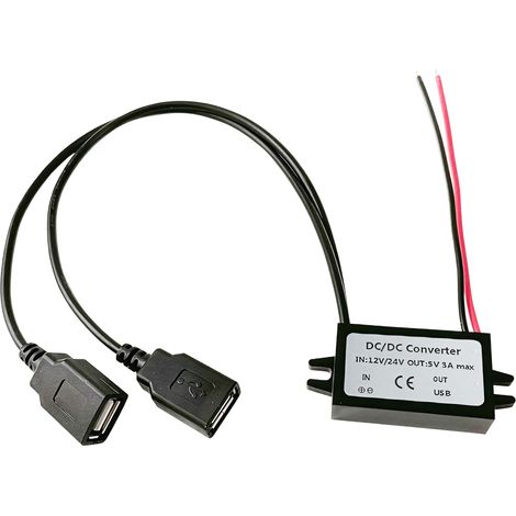 Convertisseur 12V vers 5V USB 3A Étanche IP67, Double USB DC-DC Module Buck 12W, Régulateur de Tension pour Voiture, Moto, Bateau, Camping-Car et Équipements USB (1/5)