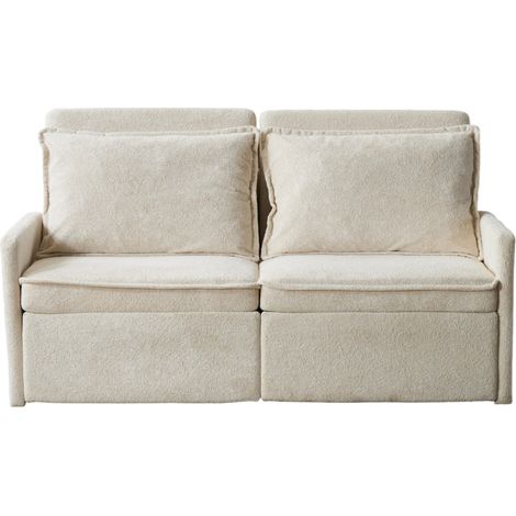 Canapé convertible 3 en 1 beige avec dossier réglable 5 positions, ports USB et Type-C, rangements latéraux, tissu et confort modulable  CHICFURN (1/5)