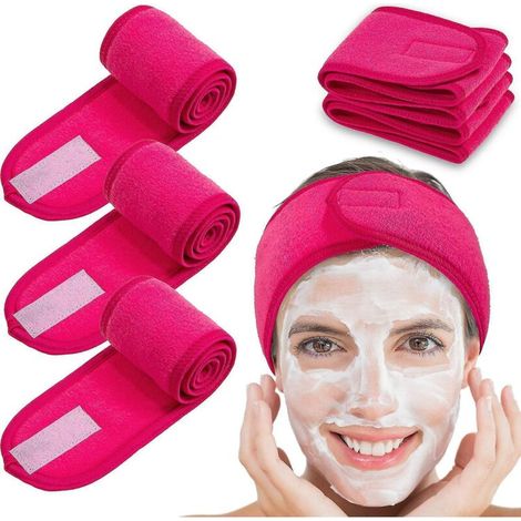 Set mit 4 Haarbändern, ideal zum Schminken, mit Klettverschluss, rosarot. (1/5)