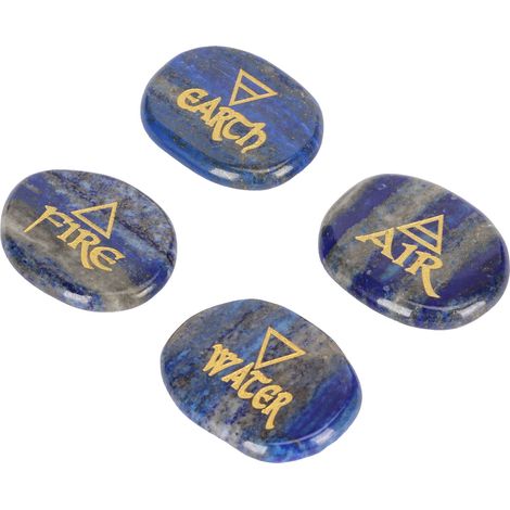 Ensemble de pierres triangulaires inscrites des 4 éléments – Pierres runiques Terre, Vent, Feu et Eau, finition polie, adaptées à la guérison par les cristaux Reiki, en lapis-lazuli. (1/5)