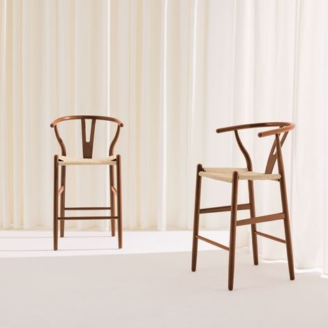 sweeek - Lot de 2 tabourets de bar vintage bois de hêtre et cordes noyer - Cecile (1/5)