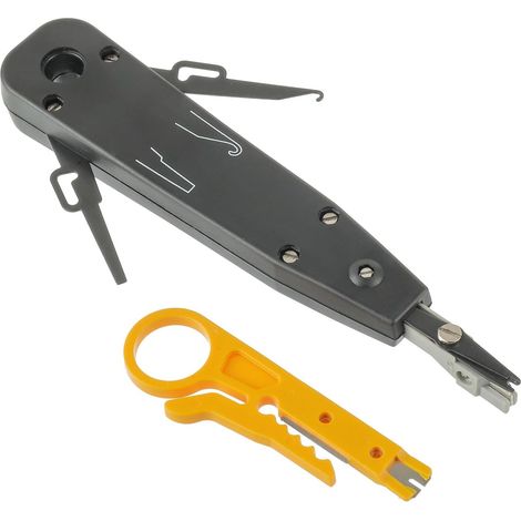 Outil, Outil Insertion avec Mini Pince à Dénuder pour Prises Réseau, Zones de Brassage, boîte de Montage et boîtier encastré, câble de raccordement avec Coupe Fil(Noir) (1/5)