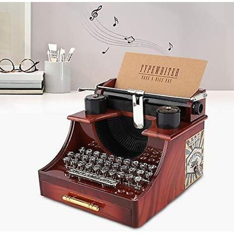 Boîte à musique vintage en forme de machine à écrire mécanique avec tiroir - Coffret à bijoux et rangement classique (1/5)