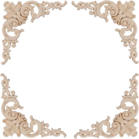 GARNECK 4-teiliges Holzapplikations-Set, massives Holz, geschnitzte Eckverzierungen, unbemalt, exquisite Wandapplikation (1/3)