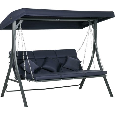 Hollywoodschaukel Gartenschaukel, 3 Personen, verstellbares Sonnendach, 198 x 118 x 168 cm, Dunkelblau