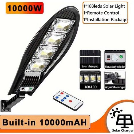 1Pièces Lampe solaire 168 led 10000mah Réverbère Solaire Extérieur Étanche Led Pour Mur De Jardin Lampe Solaire À Angle Réglable Avec Modes À Distance (1/4)