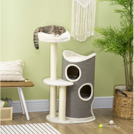 Tiragraffi con cuccia e torre 109 cm bianco OKMYHOME (1/3)