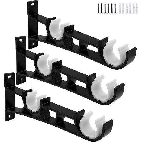 Soportes dobles para barra de cortina, ganchos negros para barra de cortina, accesorios para colgar barras de cortina, juego de 3 (1/5)