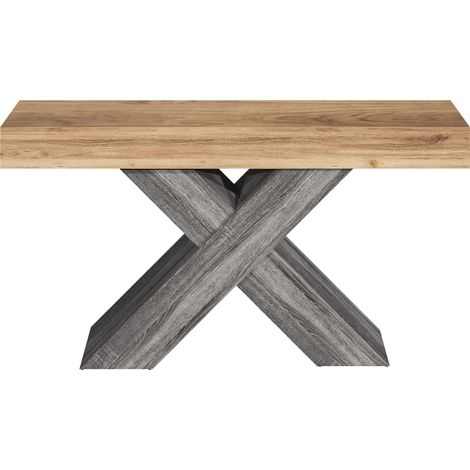 Consolle stretta con gambe a X, effetto legno, truciolato, 140 x 30 x 80 cm, naturale, HOMVRA (1/5)