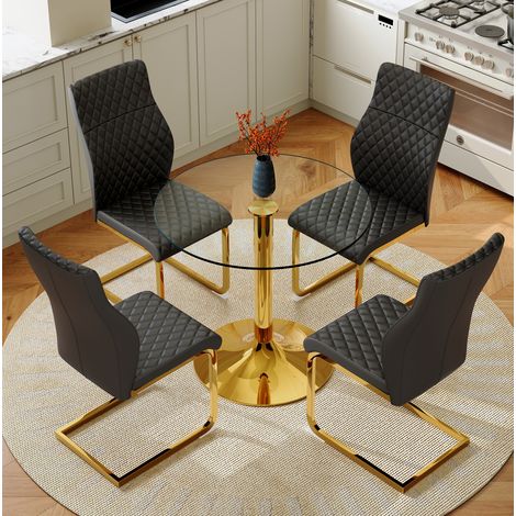 Ensemble table chaises rond 85 cm verre trempé OKMYHOME (1/5)
