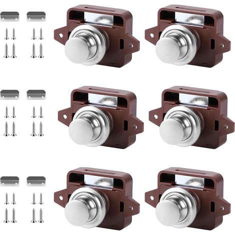 Metal Push Button Door Locks, Push Button Latch Keyless Latch, Push Latch Lock, Camper Vans Button Door Lock, Latch with Screws for Yachts (Brown) (1/5)