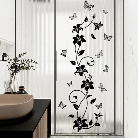 Stickers Muraux Fleurs Noires salle de bain (1/2)