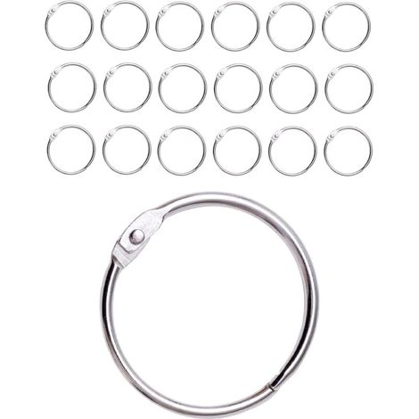 Lot de 20 anneaux de rideau de douche avec crochets en métal - Anneaux ronds ouvrables de 50 mm pour rideaux, salle de bain, maison, classeurs - Métallique
