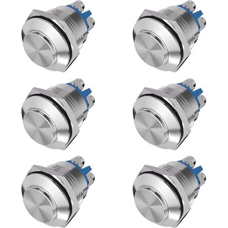 Bouton Poussoir 12v 6-pack 16mm Poussoir Momentané 3A/250 VAC 5A/12V DC  Bouton Dalimentation Etanche Petit Rond en Acier Inoxydable Chromé Métal 2 Broches Normalement Ouvert tête haute (1/5)