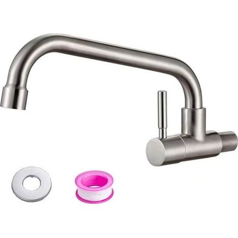 Moderner, um 360 Grad drehbarer Wand-Schwenkhahn aus Edelstahl für Kaltwasser in Küche, Bar und Spüle (1/5)