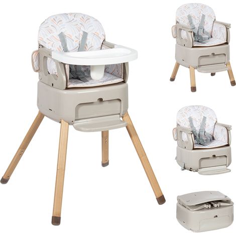 Leogreen Baby Hochstuhl 4 in 1 Babystuhl, Höhenverstellbar und Klappbar kinderhochstuhl, 5-Punkt-Gurt, abnehmbare Tablett, Fußstütze, Rutschfeste Stuhlbeinkappen, ab 6 Monate bis 3 Jahre, Grau