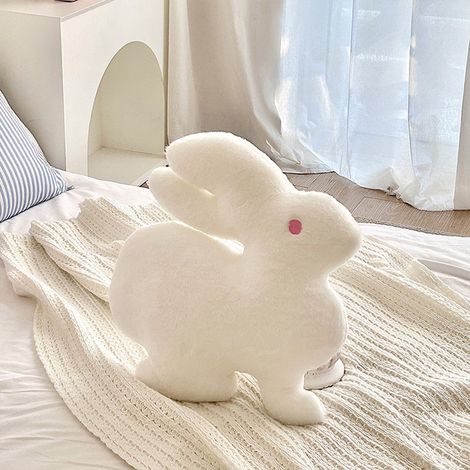 Coussin Lapin Décoratif - 35 x 40 x 10 cm - Fourrure Courte Blanche - Pour Canapé Lit Chaise Bureau - 1 Pièce (1/5)