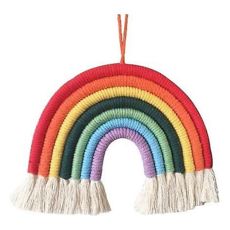 Regenbogenfarbener Makramee-Wandbehang für ein Kinderzimmer