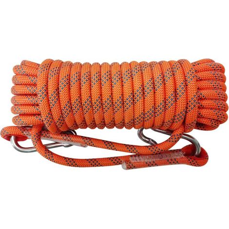 8mm Kletterseil, Outdoor-Sicherheitsseil, Nylon Seil Statisches Kletterseil Rettungsseil Feuerrettungs-Fallschirm-Seil mit 2 Karabinern für Arbeiten in der Höhe/Feuerleiter/Abseilen/Sport, Rot